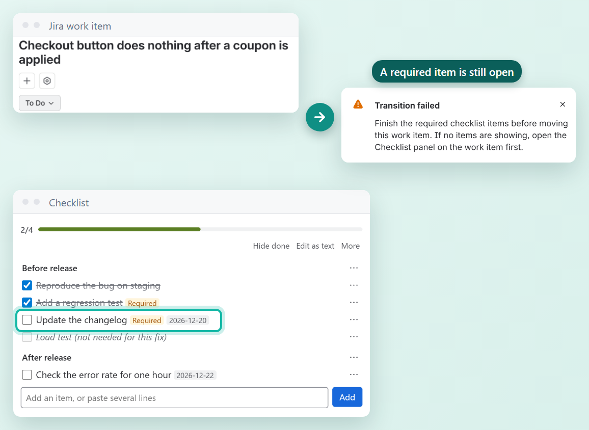 A transition held back by the checklist validator