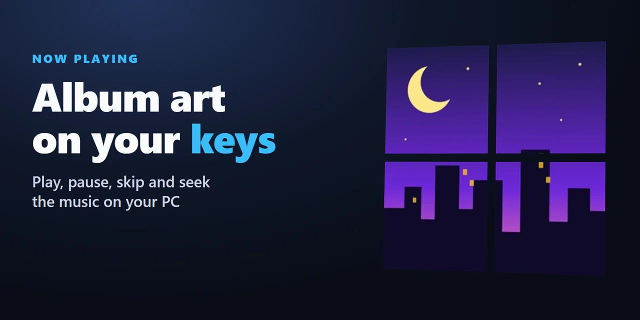 Now Playing & Album Art: The song playing on your PC, with its album art, on your Stream Deck