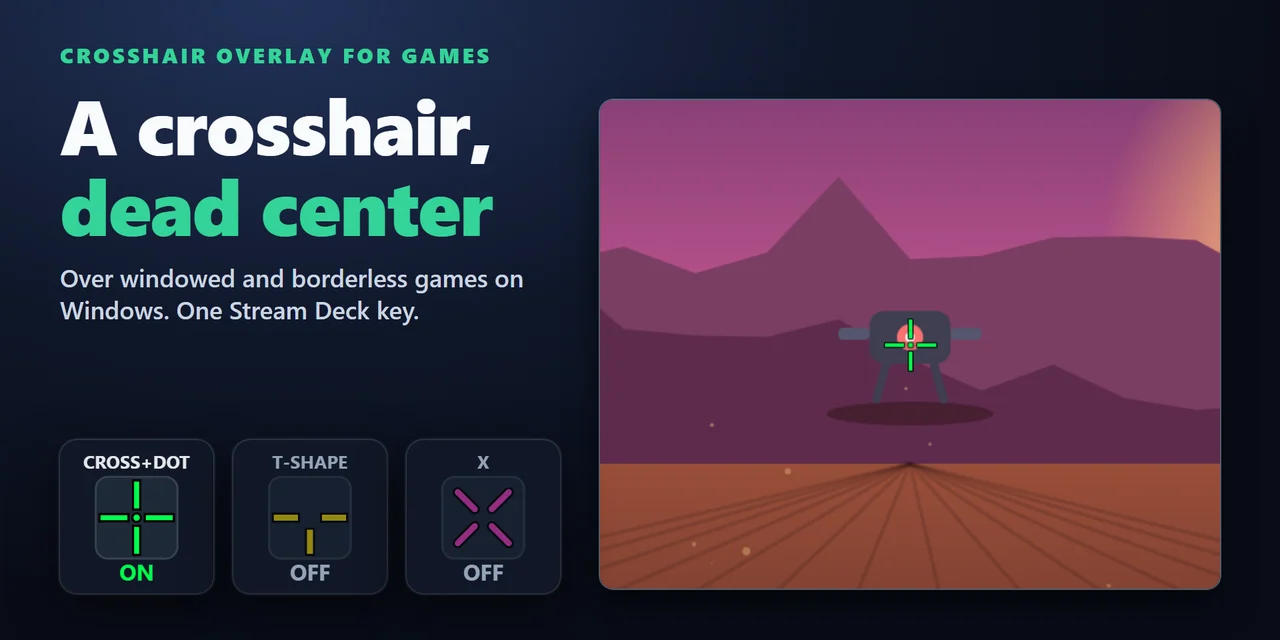Crosshair Overlay for Games：Stream Deck のキー1つで、画面に照準を