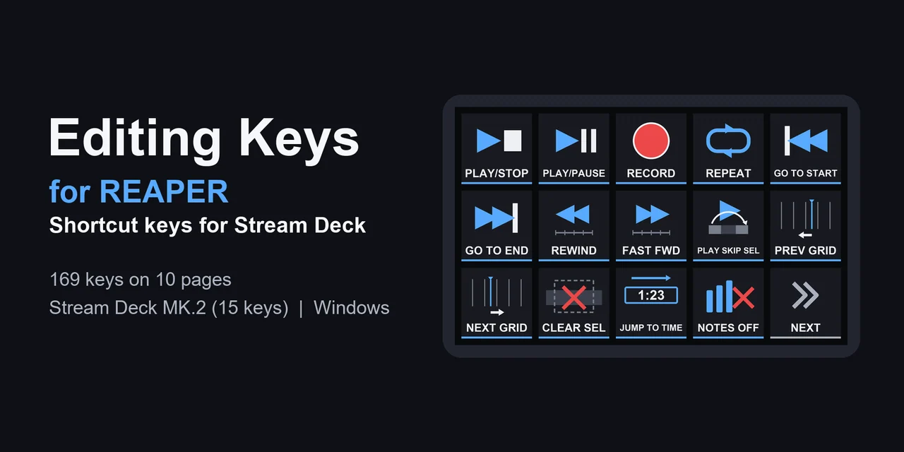Editing Keys for REAPER：REAPER のショートカット 169 個をラベル付きで Stream Deck に