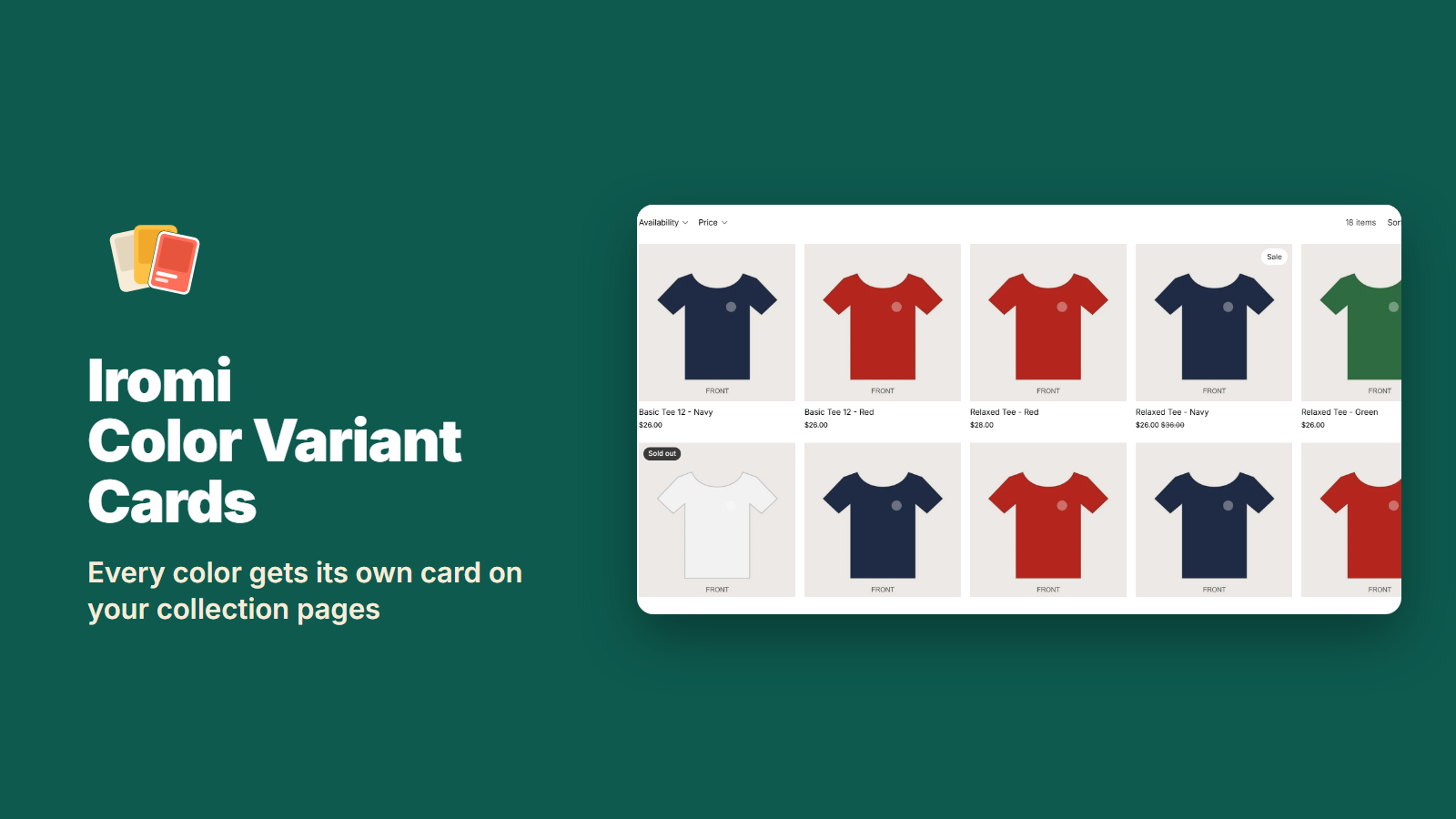 Iromi Color Variant Cards: every color gets its own card on your collection pages