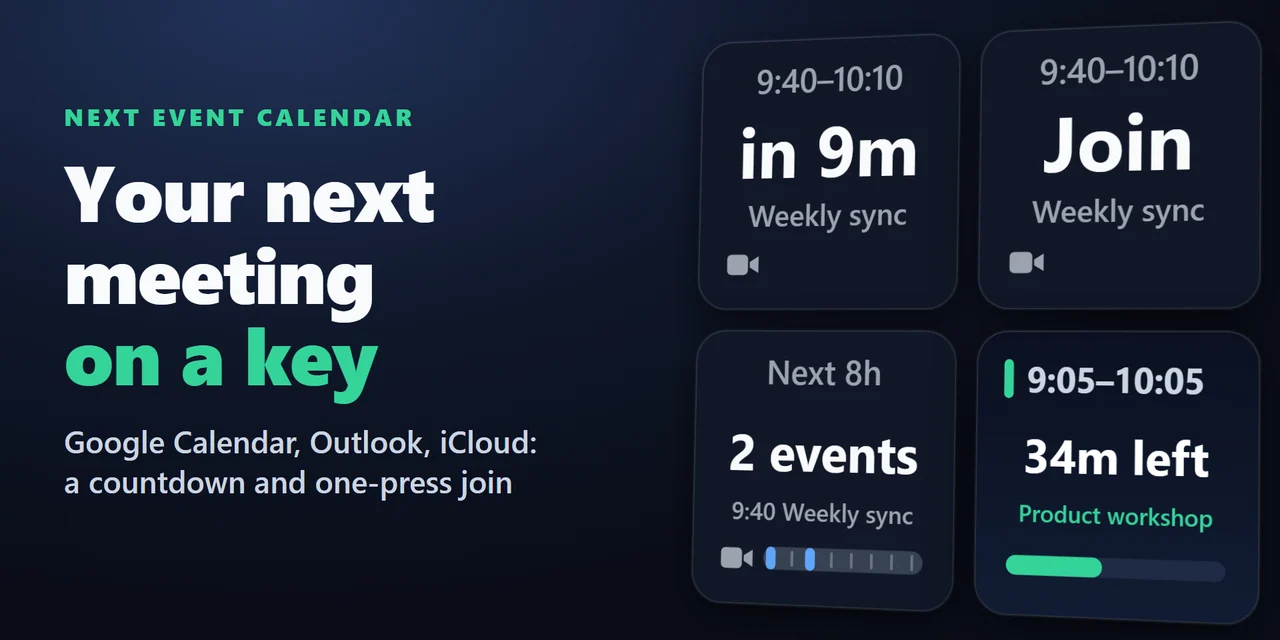 Next Event Calendar: Your next meeting on a Stream Deck key, with one-press join
