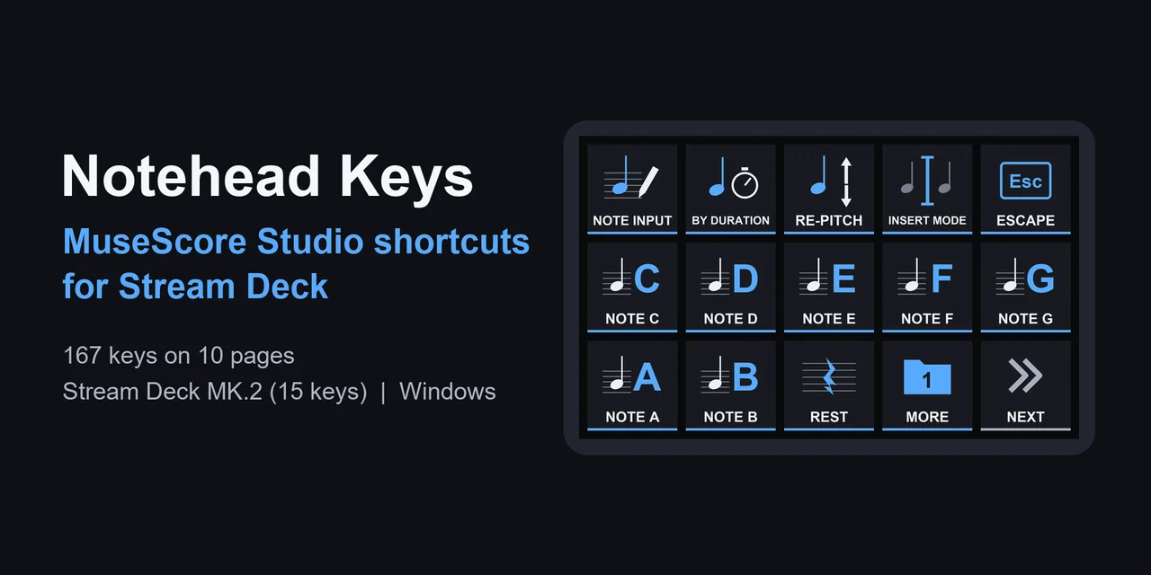 Notehead Keys：MuseScore Studio のショートカット 167 個を Stream Deck に