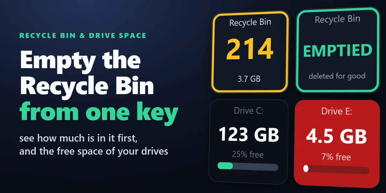 Recycle Bin & Drive Space:ごみ箱を空にしてドライブの空き容量も Stream Deck で確認