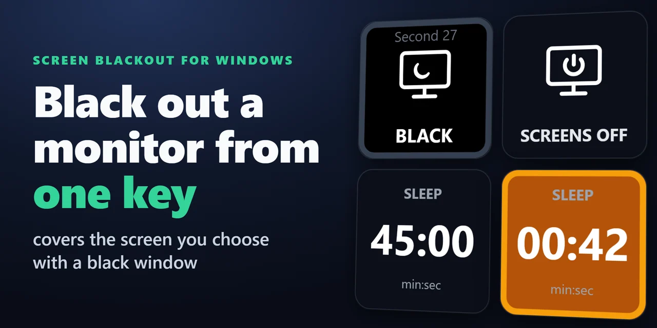 Screen Blackout for Windows:モニターを黒く・暗く、使わない画面は自動で黒く、消灯とタイマーも Stream Deck で
